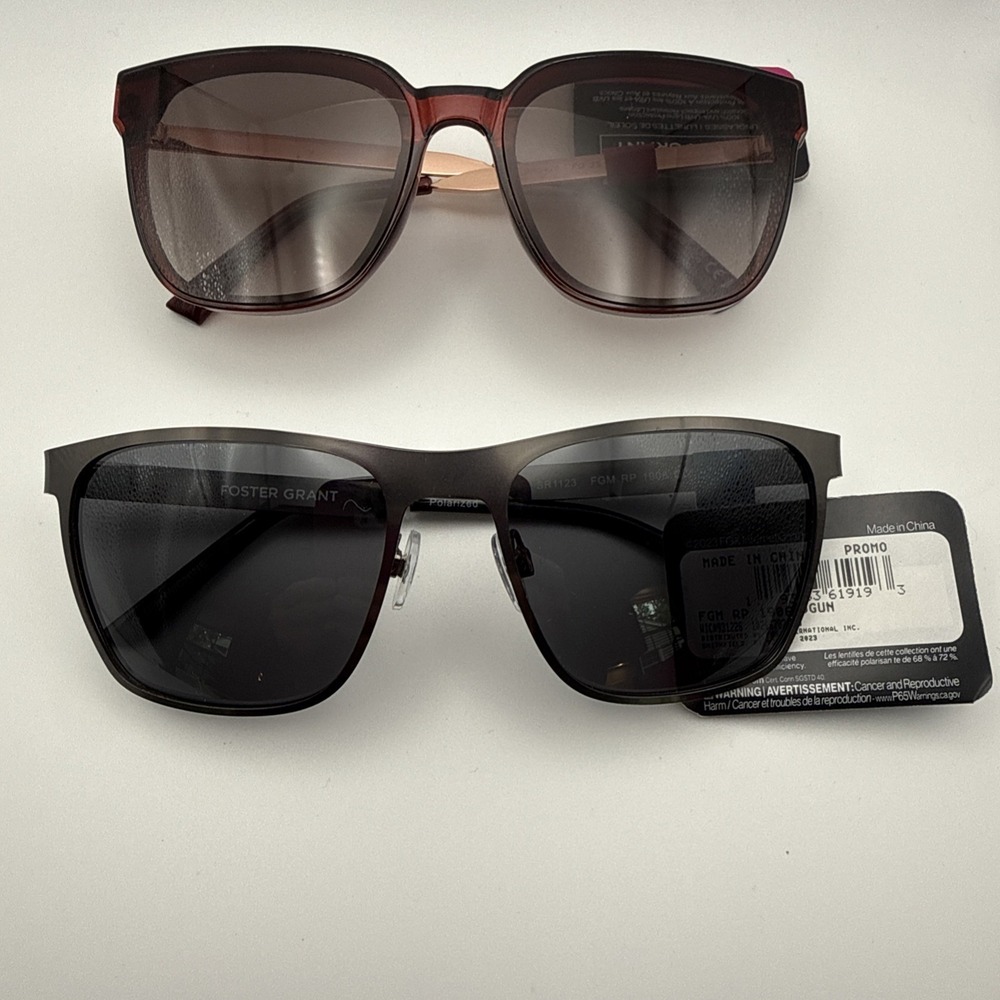 (2) Foster Grant Sunglasses - SR0425 Wine/Rose Gold & SR1123 Gun Metal- NWT-2 pr